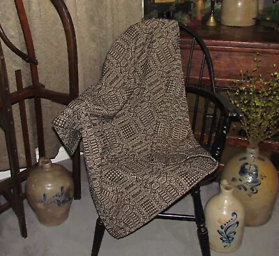 $24.95 • Buy Prim Antique Vtg Style Black Cotton Abigail Woven 32  COVERLET Square RQ23BSS