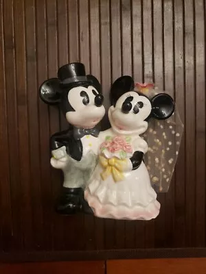  Vintage Disney Mickey And Minnie Bride And Groom Ceramic Cake Topper Figurine • $19.95