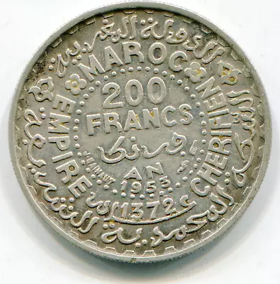 Morocco 200 Francs 1953 Y-53 Silver Issue  Very Scarce Coin  Lotapr4204 • $27.50