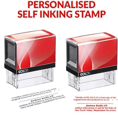 JP  Self Inking Stamp Customised  Colop 50 Rubber Stamp - 69mm X 30mm • $38.95