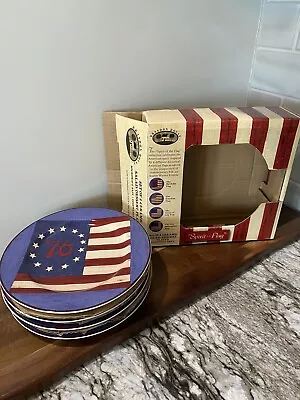 4 Sakura Brandon House Warren Kimble Spirit Of The Flag Salad Plates 8.25  NEW • $25