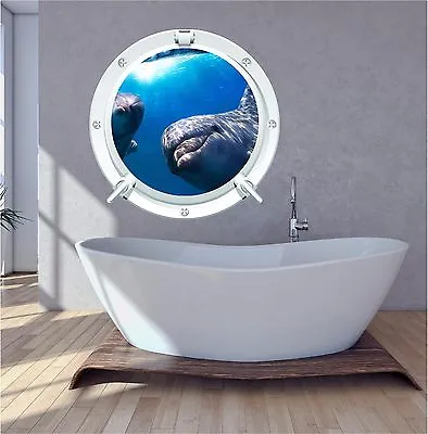 Dolphin Sea Porthole Under Water Submarine Wall Art Sticker Decal Transfer DP1 • £3.99