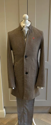 £19.99 • Buy Mens Brown Sb Short Wool Mod Coat Inverted Lapel M 36 38 Slim Tweed Covert Epsom