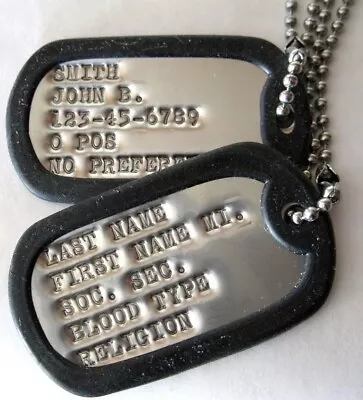DOG TAGS  MILITARY CUSTOM DEBOSSED 2 TAGS SAME AS GI (UP To 18 SPACES)!! • $9.99