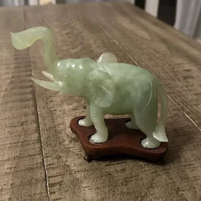 Vintage Green Jade Trunk Up Tusks Elephant Figurine 4 Inches Wide • $19.99