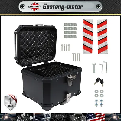 Black 45L Motorcycle Top Case Tail Box Thick Aluminum Hard Trunk With Backrest • $117.97