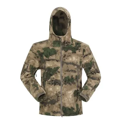 Men's Outdoor Warm Fleece Jacket Tactical Full Zip Coat Work Casual Camo Hooded • $45.59