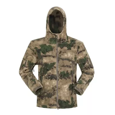 Outdoor Men's Fleece Jacket Tactical Full Zip Coat Work Casual Camo Warm Hooded • $45.59