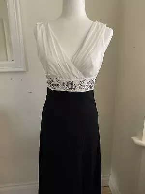 Lipsy Dress Size 6 Maxi Chiffon Black & Cream Side Split Prom Party Wedding • £18