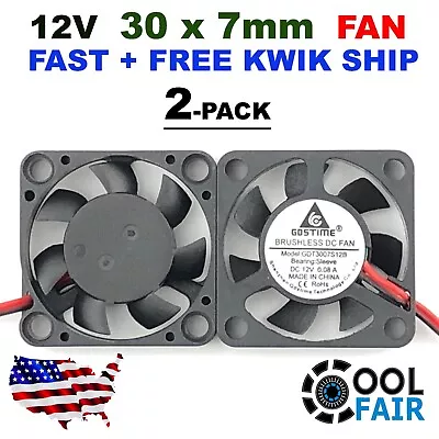 12v 30mm X 7mm DC Cooling Fan 3007 Brushless Mini Cooler 30x30x7mm 2pin 2 Pcs • $9.75