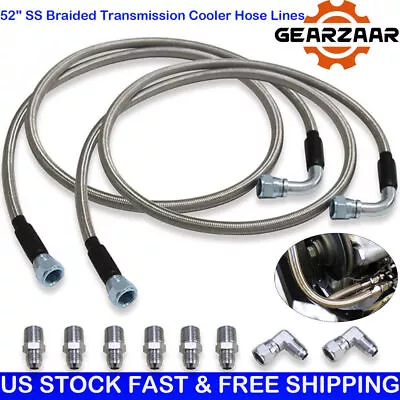 SS Braided Transmission Cooler Hose Lines Fittings TH350 700R4 TH400 52  Length* • $32.39