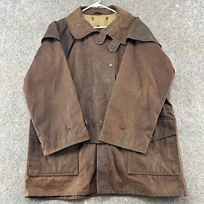 Outback Trading Jacket Mens Medium Brown Oilskin Tin Cloth Duster Short Western • $63.96