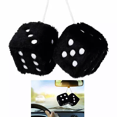 $9.07 • Buy 1 Pair Auto Black Fuzzy Dice Vintage Car Plush Hanging Rearview Mirror 2.25 