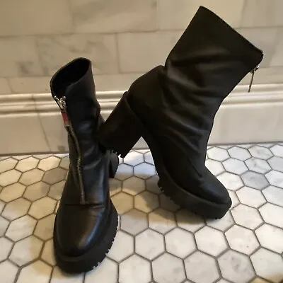 $29.99 • Buy Zara Womens Boots EU 39 US 8 High Heel Ankle Leather Zip Up Black 3140/810/040
