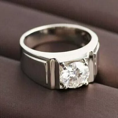 Men's 3CT Round Cut Moissanite Solitaire Engagement Ring 14k White Gold Plated • $152.50