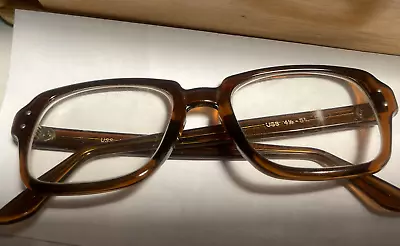 Vtg Boot Camp Issue Brown Plastic Frames USS Military Glasses Nerd Geek 52-20- • $20.97