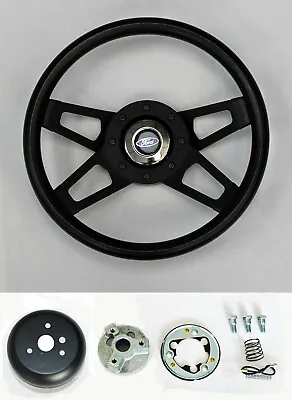 1978-1991 F100 F150 F250 F350 Bronco 13 1/2  4 Spoke Black Black Steering Wheel • $148.49