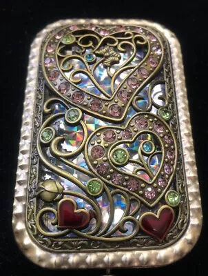 Vintage Portable Mirror  Foldable 4”X2.5” Multicolor Rhinestones Heart Design • $5.99