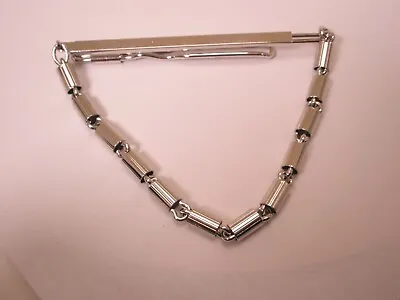 Silver Tone Vintage Cylinder Link Chain Sliding Pendant LARGE Tie Bar Clip • $27.49