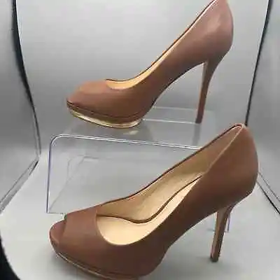 Vince Camuto VC Signature 6.5 Amour Platform Peep-Toe Leather Heels Nutmeg EUC • $45