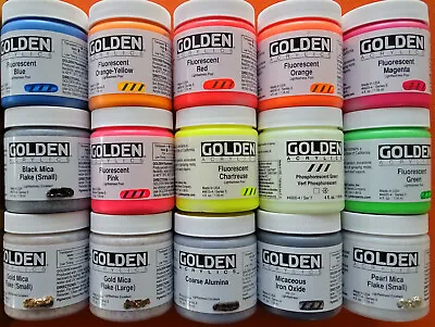 Golden Acrylics Fluorescent Phosphorescent Mineral And Metallic Paints 4 Oz. • $15