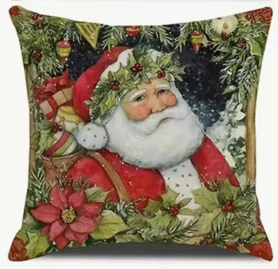 Vintage Santa Claus Portrait Christmas Throw Pillow Cover Holiday Home Decor • $15.95