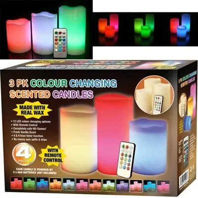 £7.99 • Buy 3pc Colour Changing Flickering Flameless Led Wax Mood Candles Vanilla Scented