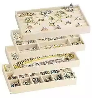  Stackable Velvet Jewelry Trays Organizer For Drawers Small Jewelry Beige • $18.17