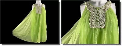 Vintage Fluffy Chiffon Green Nylon Babydoll Gown Adorable Nightie M • $58.99