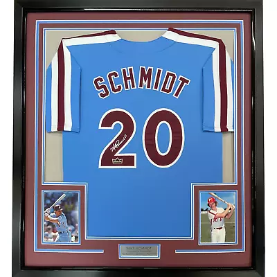 Framed Facsimile Autographed Mike Schmidt 33x42 Blue Reprint Laser Auto Jersey • $374.99