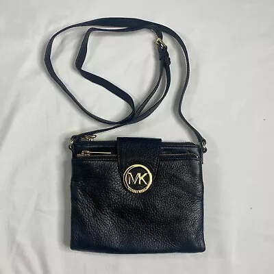 MICHAEL KORS Black Pebbled Leather Small Fulton Crossbody Bag • $45