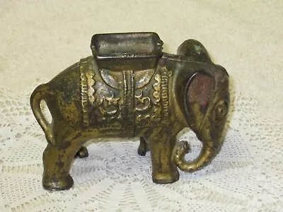 Vtg. AC WILLIAMS Circus Elephant Piggy Bank Coin Bank Gold Pre-owned • $10.99