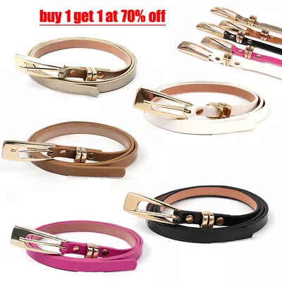 Ladies Women Fashion Skinny Thin Faux Leather Waist Belt Adjustable Soft Skater • £2.92