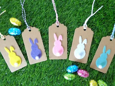 £5.95 • Buy Easter Bunny Gift Tags Cute 3D Tails Kraft Card Labels 9x4.5cm 1 Colour Or Mixed