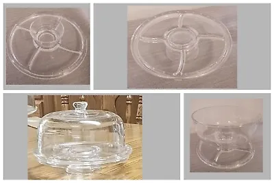 Vtg Godinger 6-in-1 Crystal Cake Stand & Serving Platter W/ Dome Lid 2 Pcs • $20.26