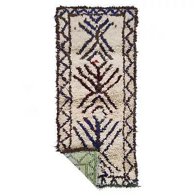 Moroccan Handmade Vintage Rug 3'x7' Berber Abstract Taupe Wool And Cotton Rug • $300