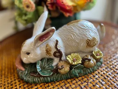 Antique Majolica Art Pottery Bunny Rabbit Flower Vine Centerpiece Sculpture 12  • $95