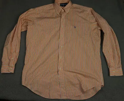 Polo Ralph Lauren Custom Fit Button Down Men Shirt Size Large 16.5 Orange White • $8.66