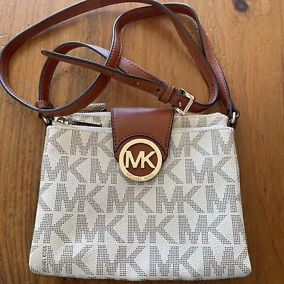 MICHAEL KORS Fulton Signature Monogram MK Logo Crossbody Handbag Vanilla Cream • $45