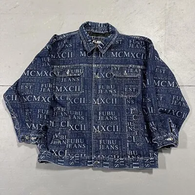 90s FUBU L Satin Lined MCM Roman Numerals Denim Jacket Size 4XL • $205