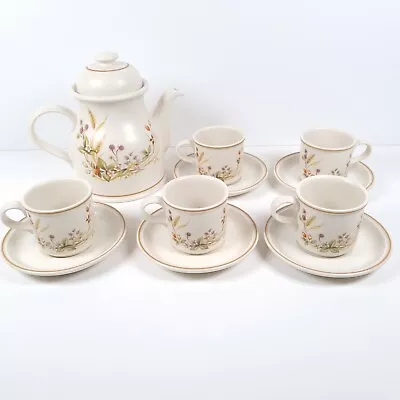 M&S Marks & Spencer Harvest Coffee Pot With 5 Cups & 5 Saucers Stoneware Vintage • £26.57