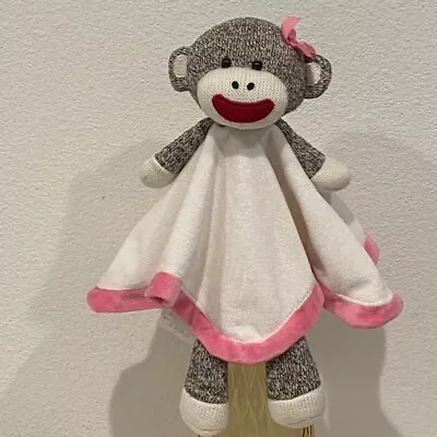 Baby Starters Pink Bow Trim White Girl SOCK MONKEY Security Blanket Plush Lovey • $12