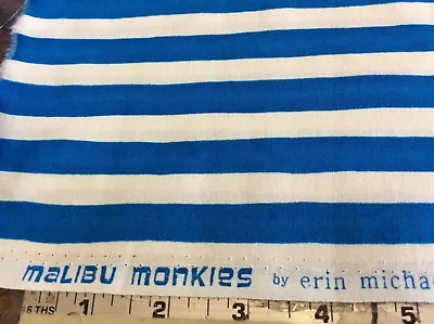 Malibu Monkies #15089-17-blue Stripe By Erin. Michael For Moda- 1/3 Yard • $6.75