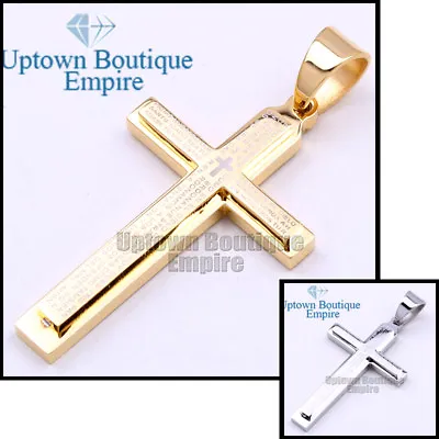  Lord Prayer Bible Cross Men's Stainless Steel Gold Plated Pendant Spanish*AE • $13.49