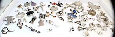 Vintage 925 Sterling Silver Jewelry Pendants Pins Charm Mixed Estate Large Lot • $369