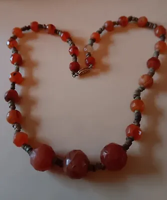 Vintage Faceted Carnelian And Heishi Bead Necklace 20 In. • $14.95