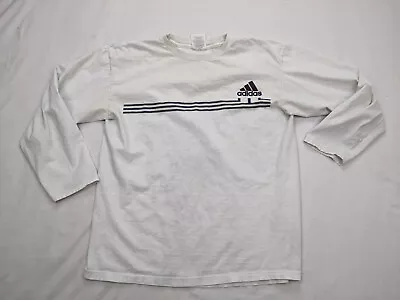 Vtg Adidas MTN Logo Men M White Graphic T Shirt 3/4 Sleeve Crew Neck USA Made • $14.94