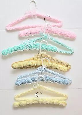 Lot Of 10 New In Color Sets  Hand Knit Crochet Covered Clothes Hangers Pastel • $16