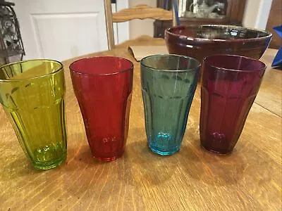 Circleware Tumblers By Pasabahce Colored Flashed Glasses Paneled 5⅜  Set Of 4 • $16