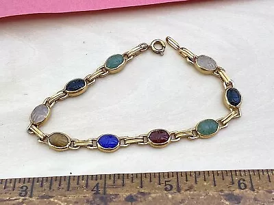 VTG Gold Tone Gold Filled ? Costume Jewelry Scarab Bracelet Glass Stone Beaded • $1.80